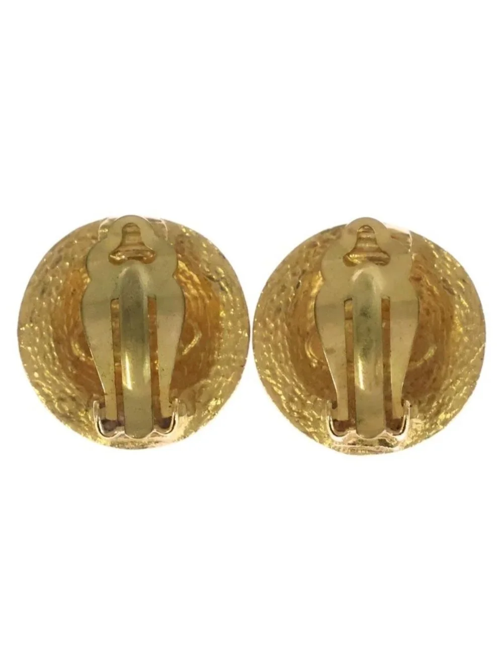 Chanel Coco Button Vintage Round Earrings Gold